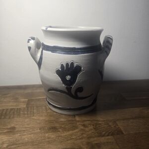 Artisan Ceramic Vase with Blue Floral Design